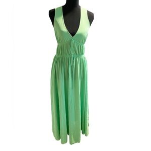 Vintage Green V-Neck Long Slip Dress Size Medium